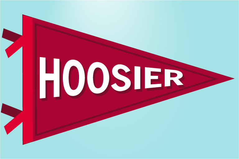 An image of a triangular pennant that reads "Hoosier"
